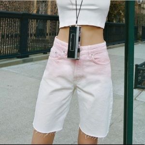 NWT Zara Shorts Women’s 8 Bermuda Length Denim Pink White Ombre Cutoff High Rise